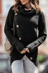 Cozy Black Button-Up Turtleneck Sweater for Women - Versatile Chic Style with a Comfortable Fit