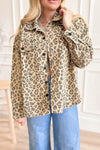 Trendy Women's Khaki Leopard Print Shacket with Collared Button Design & Flap Pockets for Effortless Layering