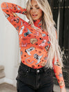 Rodeo Chic Orange Mesh Long Sleeve Bodysuit