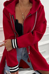 Women's Stylish Racing Red Hooded Zip-Up Sweatshirt with Contrast Cuffs and Adjustable Drawstring for Ultimate Comfort