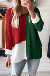 Cozy Women's Evergreen Color Block V-Neck Sweater - Loose Fit Knit Top for Stylish Fall Wardrobe