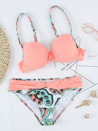 sexy-pink-padded-gather-push-up-bikini-set