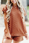 Trendy Women's Brown Polka Dot Short Set - Stylish Summer Outfit with Comfortable Fit for Effortless Chic Look