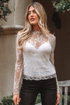 Chic White Lace Long Sleeve Top for Women - Lightweight, Elegant Style for Casual & Dressy Events