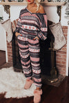 Cozy Women's Black Retro Christmas Pullover & Lounge Pants Set - Loose Fit Holiday Outfit for Festive Comfort