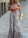 Printed V-Neck Off-Shoulder Short Sleeve Dress