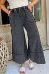 Stylish Women's High Waist Dark Grey Wide Leg Drawstring Pants with Raw Edge for Ultimate Comfort and Trendy Look