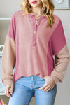 Cozy Women's Pink Colorblock Pullover Sweatshirt with Half Placket - Stylish Casual Wear for Everyday Comfort