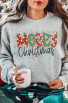 Cozy Women's Gray Drop Shoulder Christmas Sweatshirt with Festive Letter Print - Perfect for Holiday Casual Wear