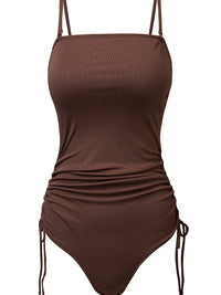 coffee-ribbed-drawstring-sides-cutout-one-piece-swimsuit