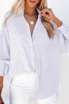 Women's Casual Orchid Petal Striped Loose Fit Shirt with Shirred Cuffs and Button Front – Chic Everyday Top