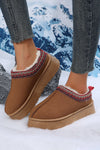 Women's Chestnut Suede Snow Boots with Plush Lining & Trendy Contrast Print for Cozy Winter Style