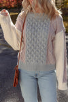 Cozy Women's Gray Colorblock Sweater with Mixed Textures - Perfect for Casual or Chic Everyday Looks