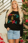 Women's Black Merry & Bright Tinsel Graphic Sweater - Colorful Holiday Style, Cozy Fit for Festive Cheer