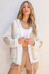 Women's Beige Quilted Hooded Jacket with Textured Patchwork – Stylish Loose Fit for Cozy Comfort