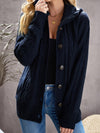 Navy Blue Cable Knit Faux Fur-Lined Hooded Sweater Coat