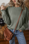 Cozy Women's Grayish Green Patchwork Sweatshirt with Round Neck and Long Sleeves for Casual Style and Comfort