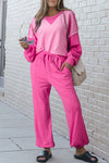 Vibrant Women's Bonbon Contrast Patchwork Pullover & Joggers Set - Stylish, Comfortable Loungewear for Effortless Chic