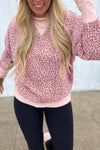 Women's Cozy Pink Leopard Print Crew Neck Sweatshirt - Stylish Patchwork Design for Casual Everyday Comfort