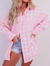 Pink Patchwork Plaid Button-Up Shirt