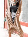 French Beige Fringe Hem Cardigan with Pockets