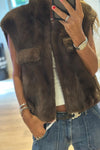 Women's Cozy Faux Fur Zip-Up Winter Vest in Chicory Coffee - Stylish Stand Collar Design for Cold Weather Comfort