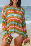 Stylish Women's Lightweight Multi-Stripe Open Knit Sweater Cover-Up for Comfortable Beach Days