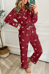 Charming Red Bow Print Women's Two-Piece Sleepwear Set for Cozy Nights and Weekend Relaxation