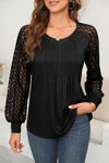Chic Women's Black Lace Pleated Top with Long Raglan Sleeves - Elegant Style for Every Occasion