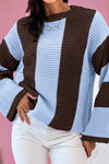 Cozy Women's Striped Color Block Thermal Knit Sweater with Drop Shoulders - Stylish Casual Top for Effortless Chic Looks