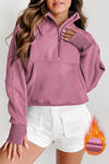 Cozy Women's Phalaenopsis Fleece-Lined Zip-Up Sweatshirt with Stand Collar & Thumbhole Sleeves for Effortless Style