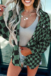 Trendy Oversized Green Checkerboard Shacket for Women with Flap Pockets and Button Front - Perfect for Casual Outings