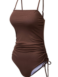 coffee-ribbed-drawstring-sides-cutout-one-piece-swimsuit