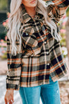 Trendy Women's Orange Geometric Plaid Shacket with Pockets - Perfect Layering Jacket for Casual Chic Looks