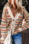 Cozy Multicolor Polka Dot Cardigan Sweater for Women - V-Neck, Button Front, Perfect for Stylish Layering