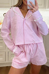 Women's Comfortable Pink Stripe Seersucker Pajama Set - Lace Trim & Bow Detail 2-Piece Sleepwear for Relaxation