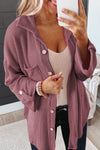 Women's Fiery Red Pink Roll Tab Sleeve Ribbed Shacket - Trendy Layering Top for Effortless Casual Chic Style