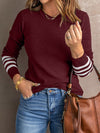 Crimson Ribbed Sleeve Soft Knit Pullover
