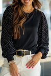 Elegant Women's Black Polka Dot Chiffon Blouse - Long Sleeve, Round Neck, Trendy Patchwork Design for Effortless Style