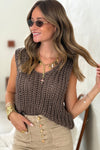 Beige Women's Cozy Chunky Cable Knit V-Neck Sweater Vest with Sequin Accents for Effortless Style
