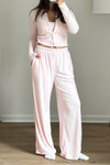 Women's Light Pink Cozy 3-Piece Textured Knit Lounge Set for Relaxed Comfort and Chic Homewear Style