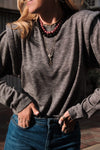 Elegant Women's Gray Faux Two-Piece Long Sleeve Top with Trendy Patchwork for Effortless Everyday Style