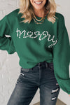 Women's Cozy Blackish Green Pearl Beaded Sweater - Casual Chic Design for Effortless Everyday Style