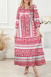 Women's Flowy Red Bohemian Maxi Dress with Half Sleeves - Effortlessly Chic Summer Style for a Stylish Look