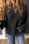 Stylish Women's Black Ribbed Dolman Top with Exposed Seams - Comfortable Everyday Wear for Effortless Chic