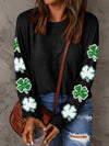 Shimmering Black Clover Sequin Long Sleeve Graphic Top