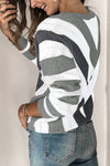 Zip-Up V-Neck Striped Sweater