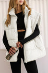 Cozy Women's Oversized Beige Puffer Vest with Zipper Neck - Stylish Cold Weather Outerwear for Ultimate Comfort