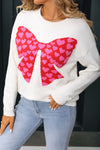 Chic Women's White Heart Bow Graphic Sweater - Cozy Casual Knit for Valentine's Day, Ideal Gift for Her