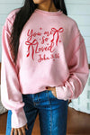 Cozy Pink Bow Embroidered Graphic Pullover for Women - Cute Valentine's Day Sweater for Celebrating Love and Comfort